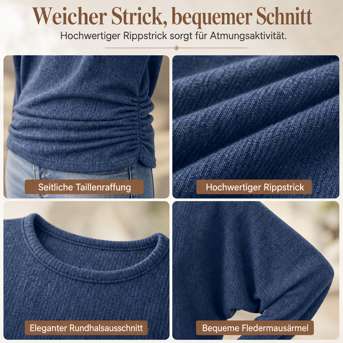 Camp Basel | Damen-Strickpullover mit Rundhalsausschnitt – Dehnbar & Formbeständig, Sechs Herbstfarben