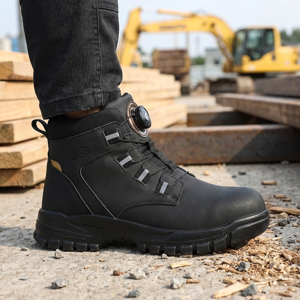 Hochschaftiger Sicherheitsstiefel mit verstärkter Schutzkappe und rutschfester Sohle