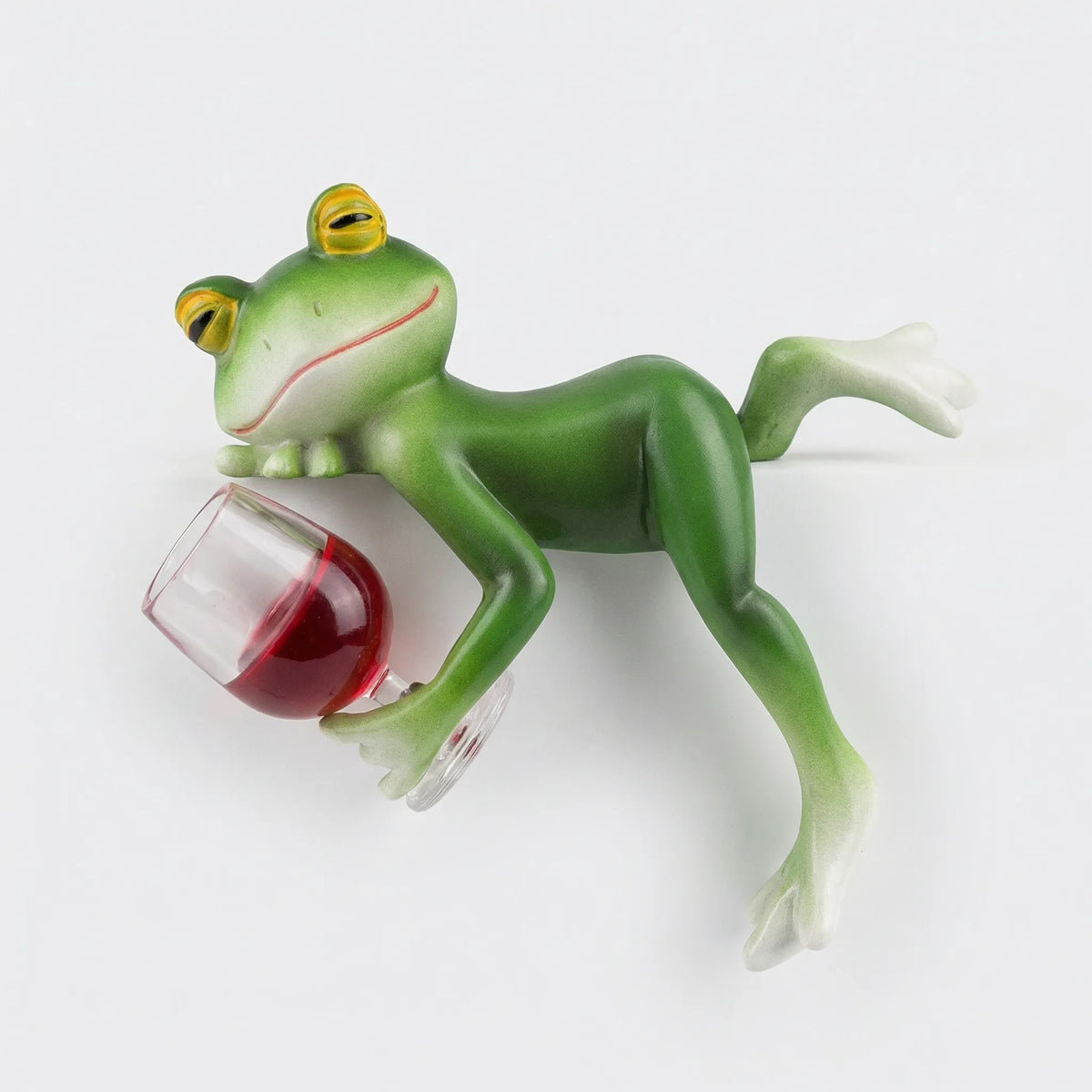 Froschfigur hängend mit Weinglas für Gartendeko und Innenbereich