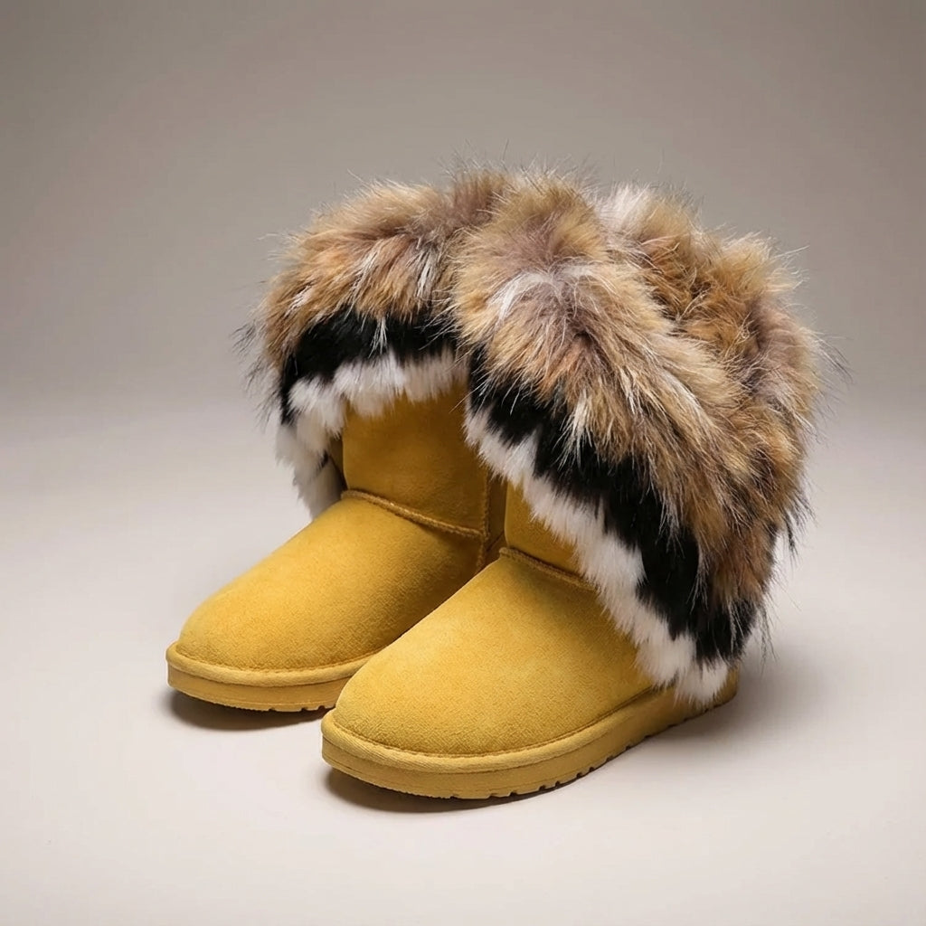 Mittelhoch-Schneestiefel mit Pelzrand und rutschfester Sohle
