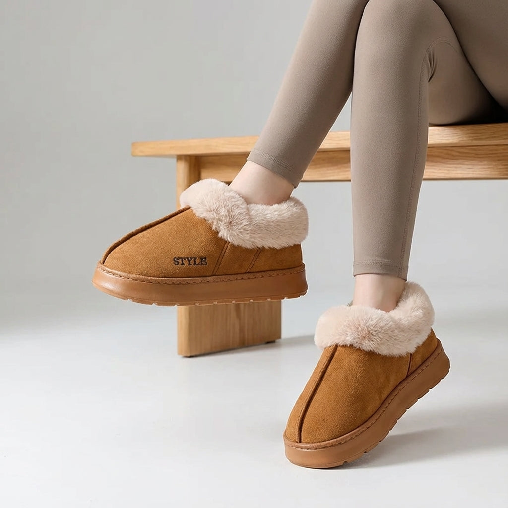 Damen Knöchel-Slip-On-Stiefel Winter plüsch gefüttert Plateausohle