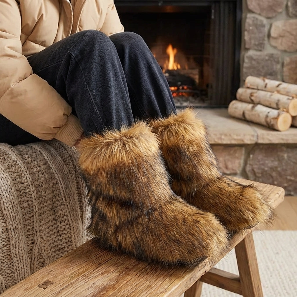 Damen Winterstiefel Pelzfutter rutschfest wadenhoch warme Innensohle