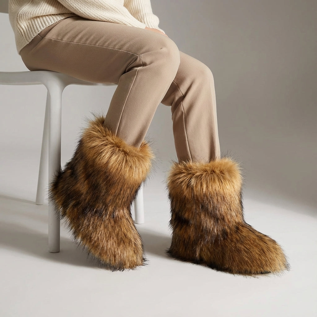 Damen Winterstiefel Pelzfutter rutschfest wadenhoch warme Innensohle