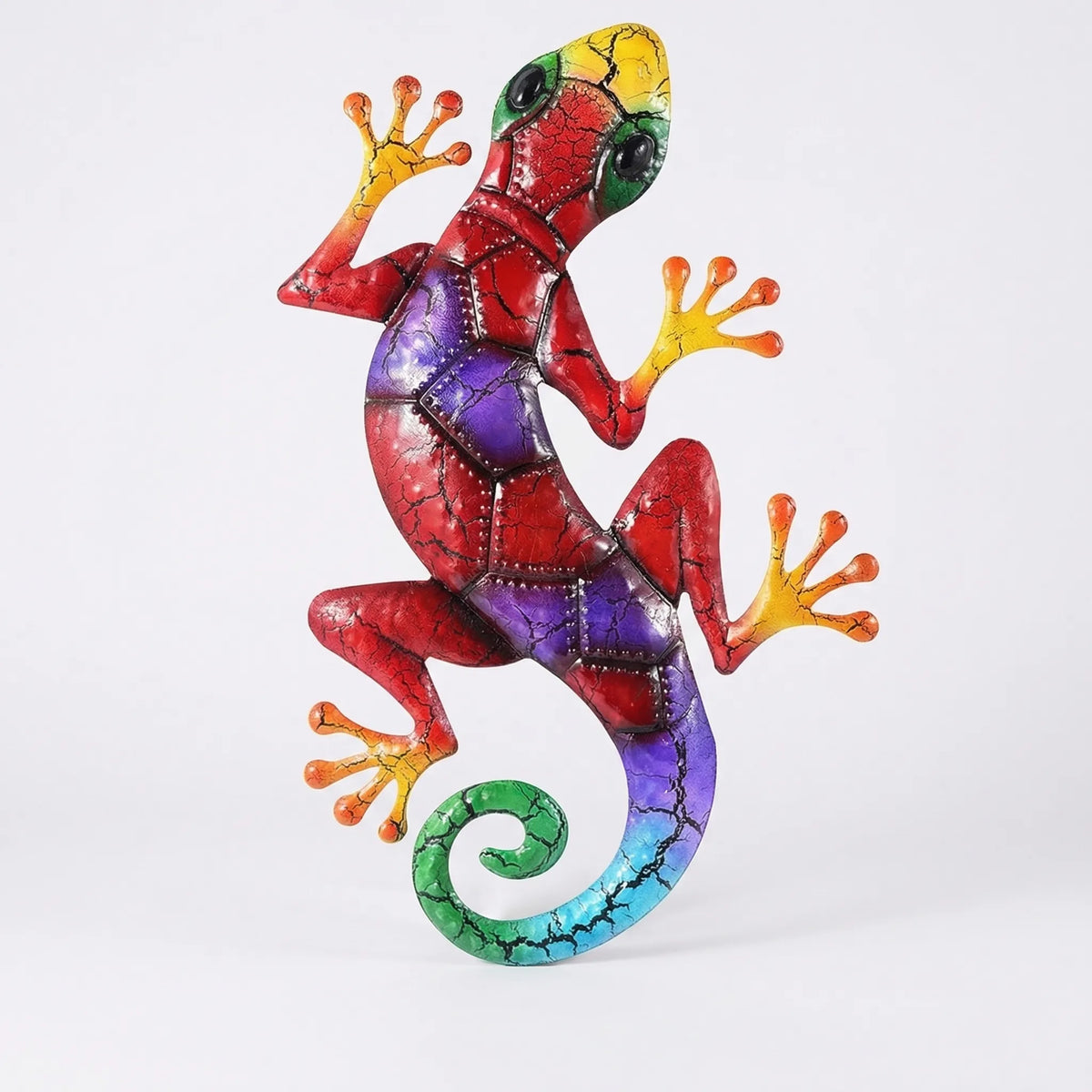 Bunte Gecko-Wandskulptur mit Crackle-Lackierung für Garten und Wohnbereich