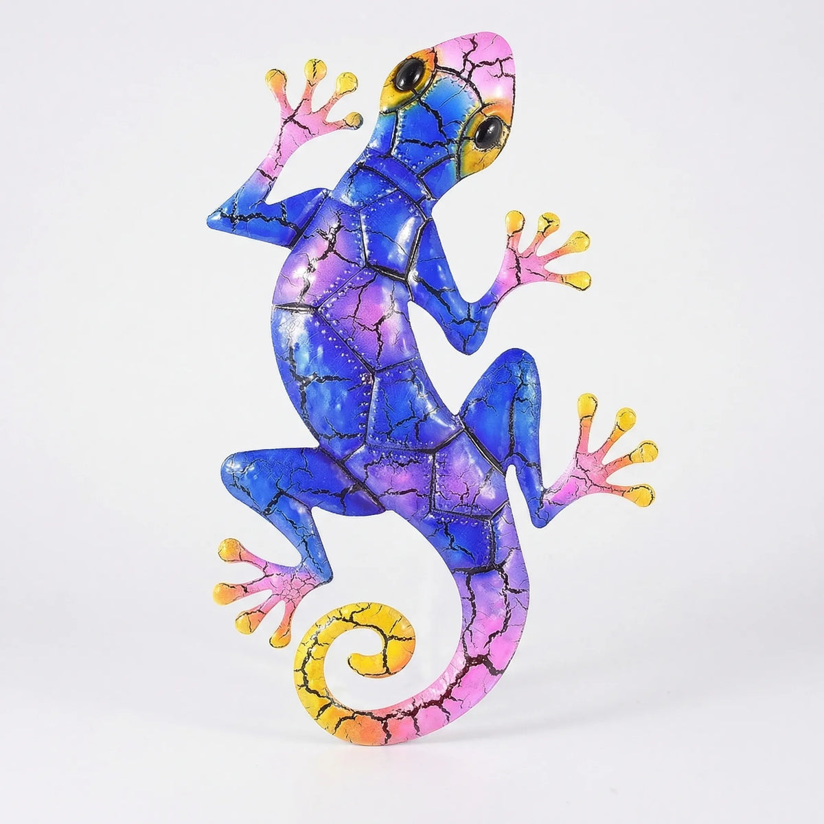 Bunte Gecko-Wandskulptur mit Crackle-Lackierung für Garten und Wohnbereich