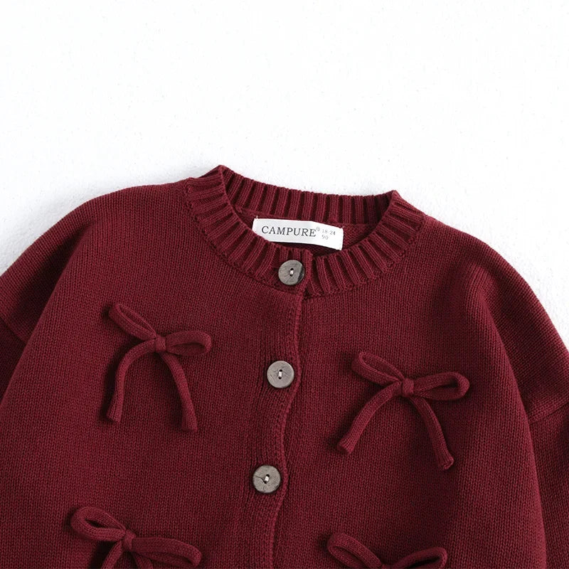 Mädchen Strickjacke mit Schleifen und gerippten Details