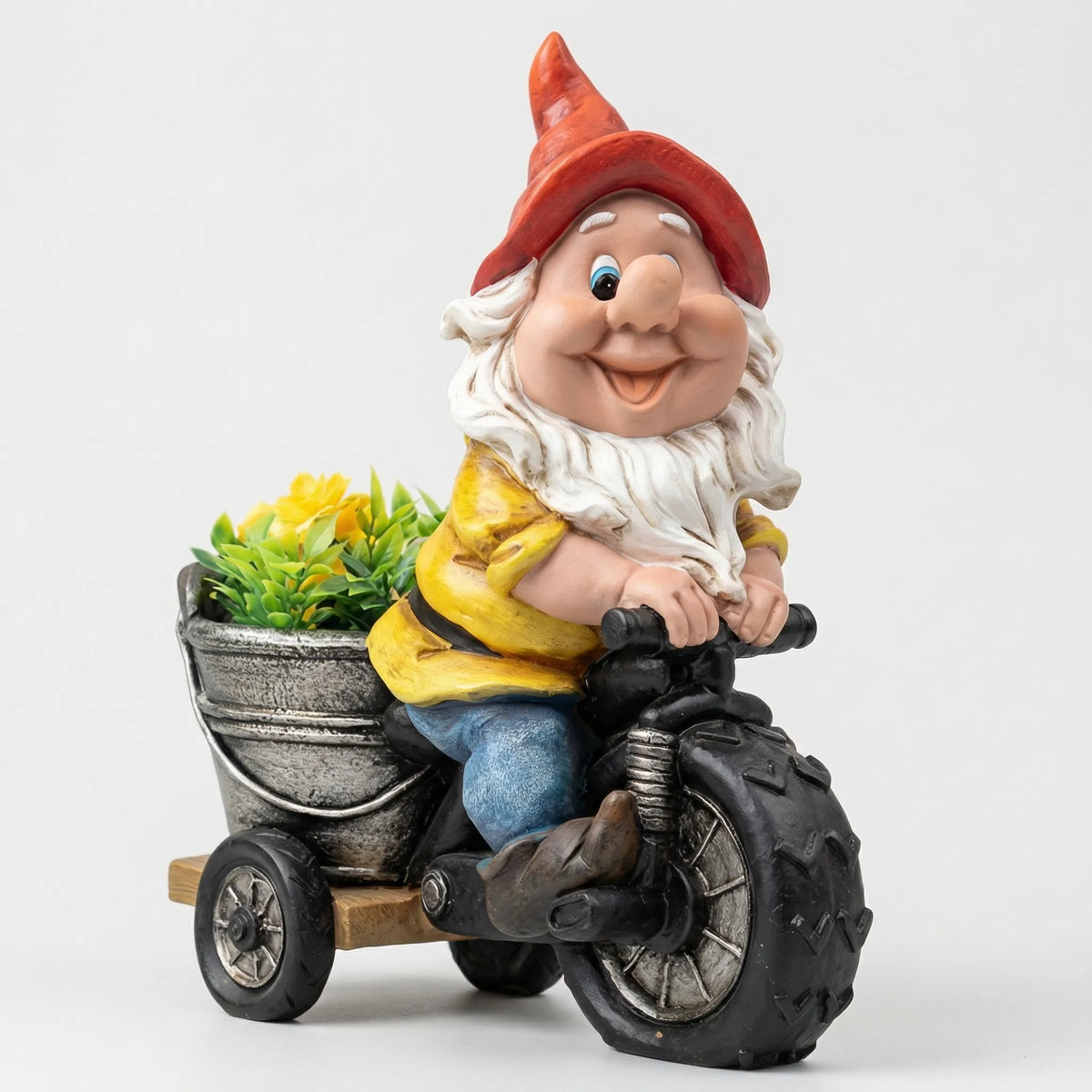 Gartenzwerg-Figur Dreirad Blumenkübel wetterfest detailreich