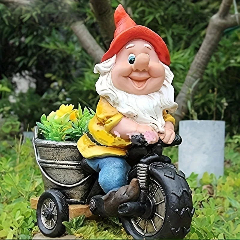 Gartenzwerg-Figur Dreirad Blumenkübel wetterfest detailreich