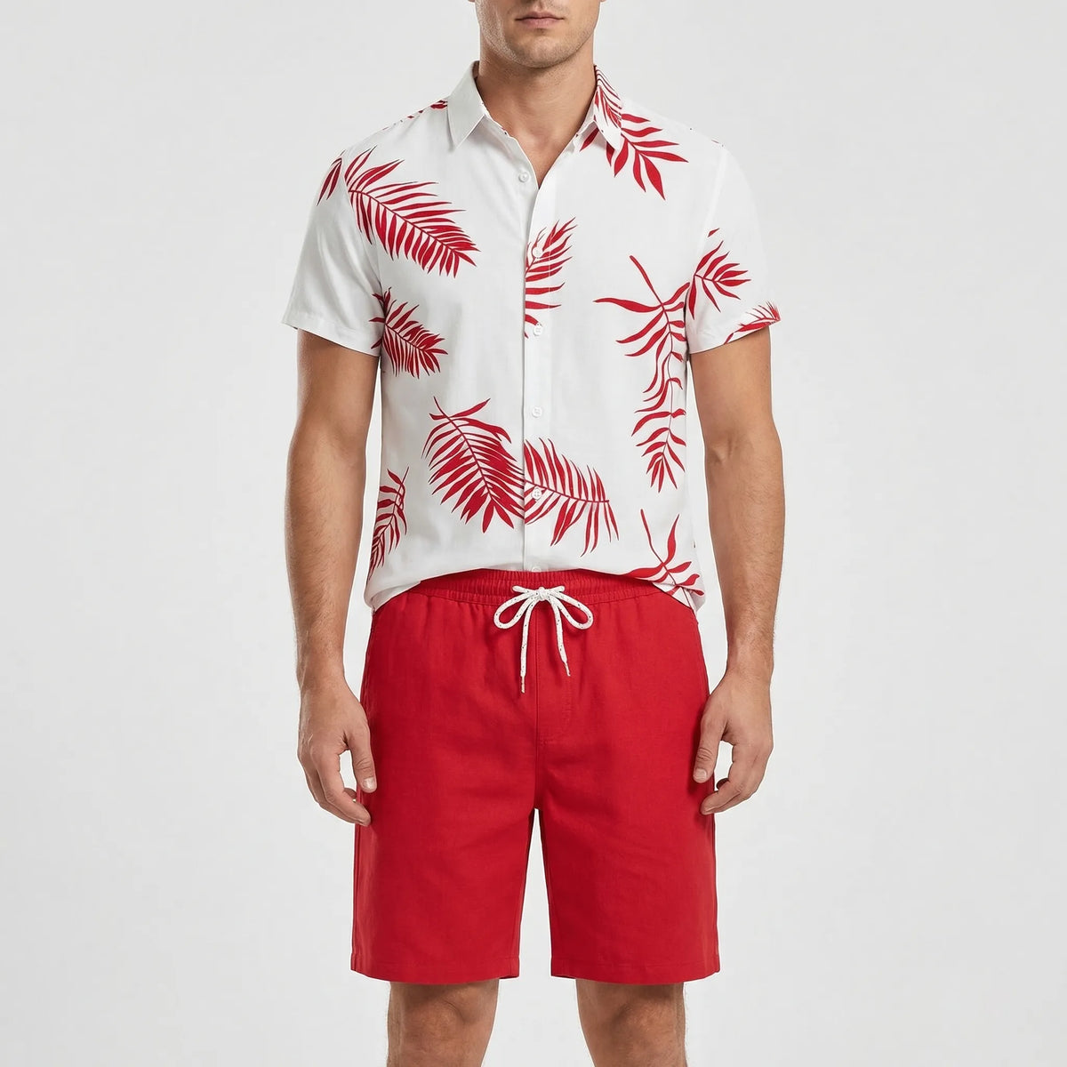 Herren Sommer Set mit Kurzarmhemd und Shorts in Schwarz-Weiss Print