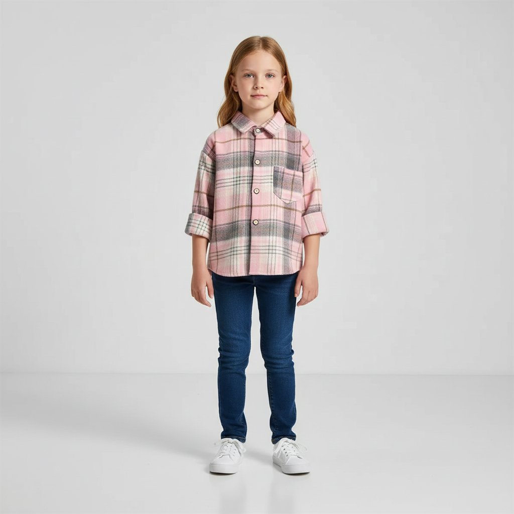 Kinder Karohemd Langarm weiches Baumwollgewebe klassisch