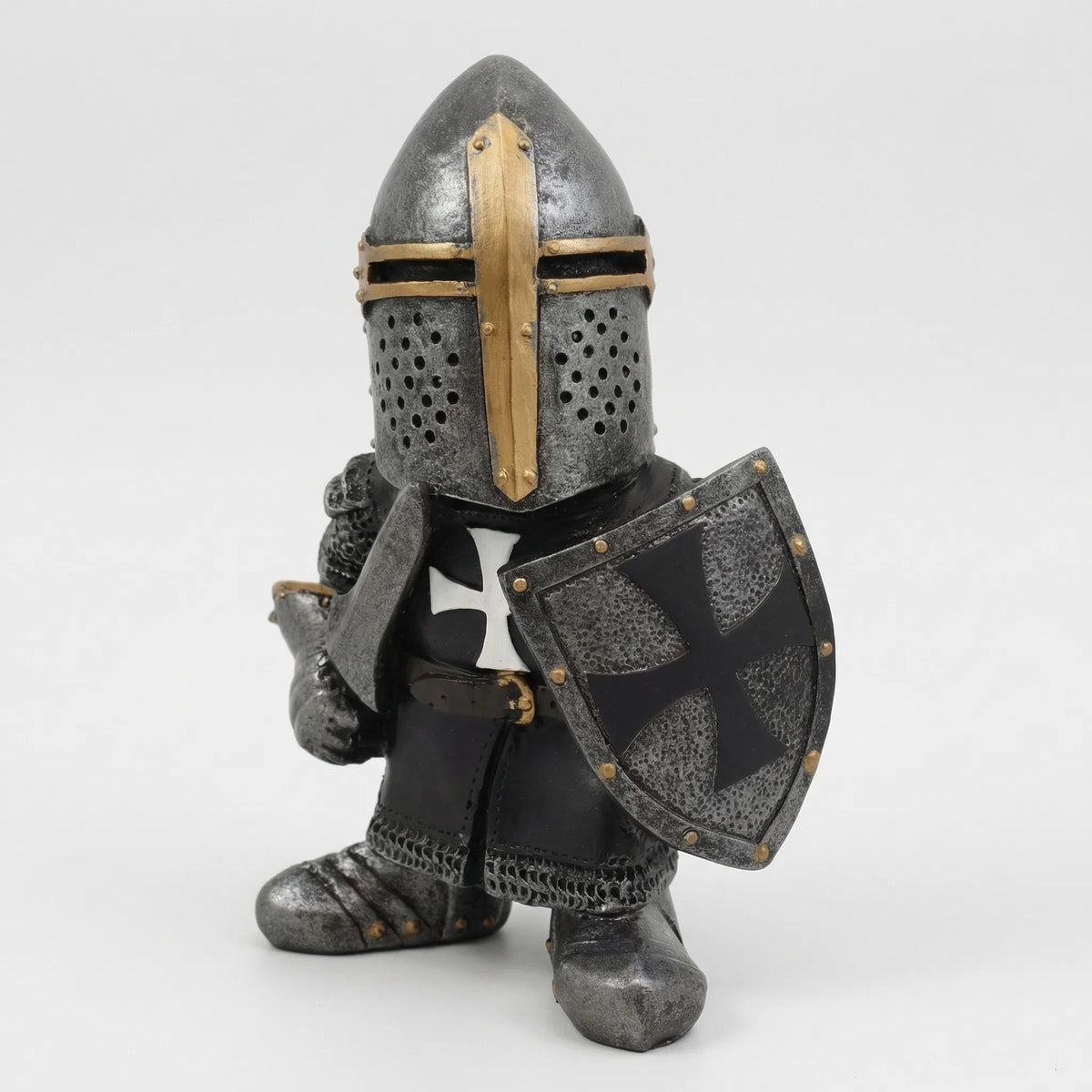 Miniatur Mittelalter-Ritter Gartenfigur mit Kettenhemd und Topfhelm