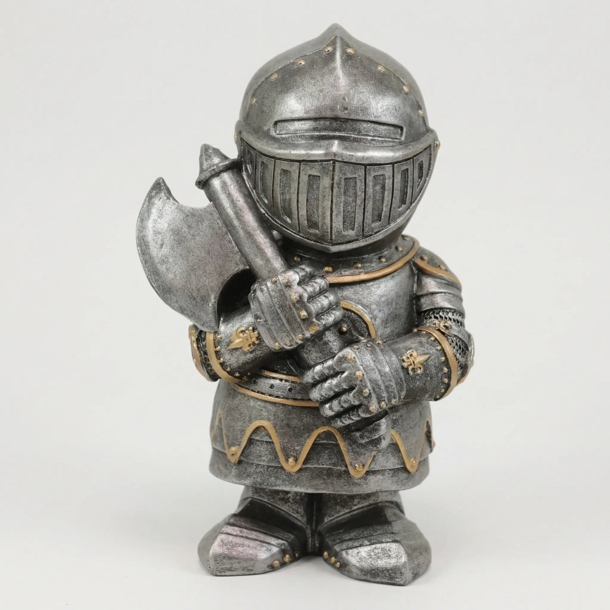 Miniatur Mittelalter-Ritter Gartenfigur mit Kettenhemd und Topfhelm