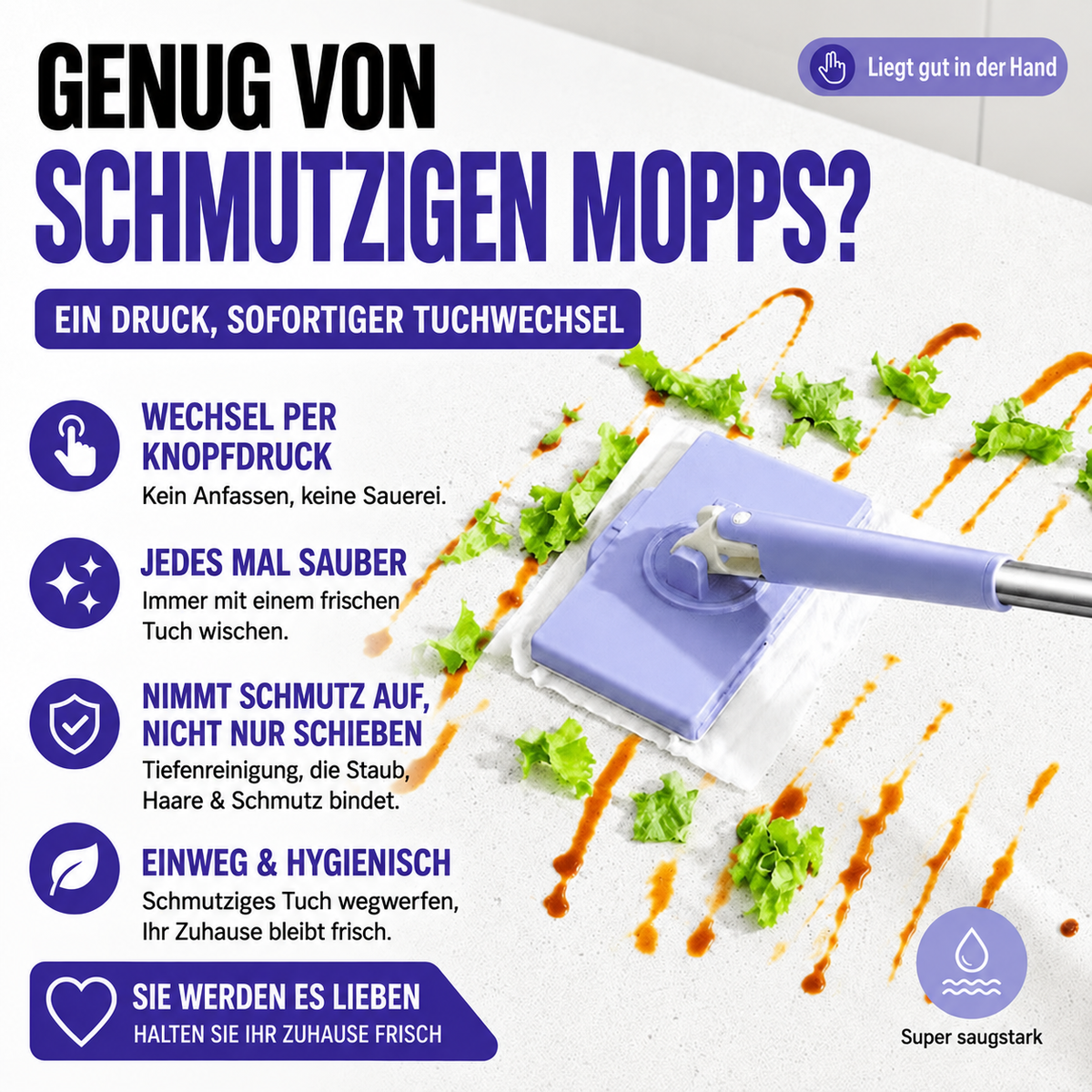 Camp Basel | Kontaktloser Wischmopp mit Tuchwechsel