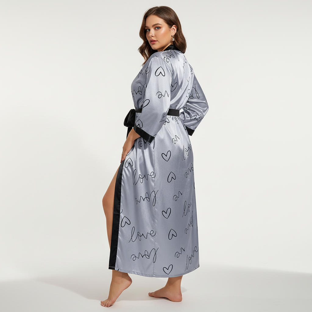 Übergrößen-Kimono-Bademantel Leopardenmuster knöchellang mit Taillenband