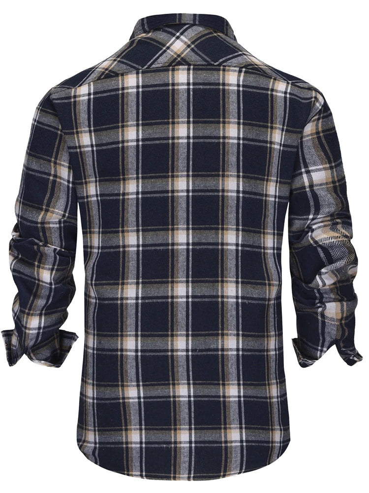 Herren-Langarmhemd aus Baumwoll-Flanell mit Karomuster und Brusttasche