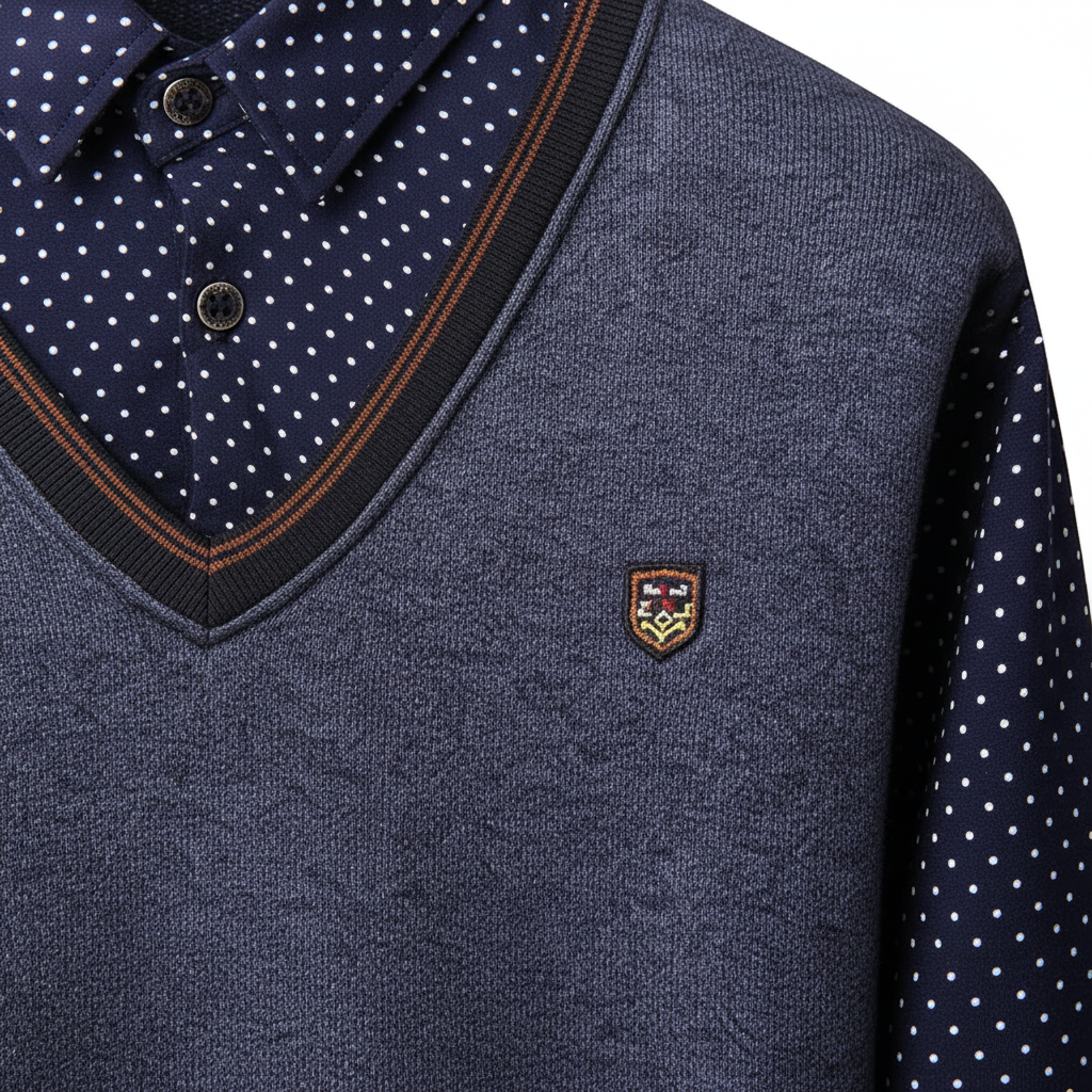 Herren-Fleece-Pullover mit Shawl-Kragen und gepunkteten Ärmeln