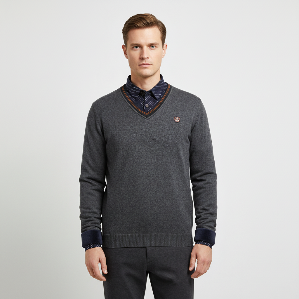 Herren-Fleece-Pullover mit Shawl-Kragen und gepunkteten Ärmeln