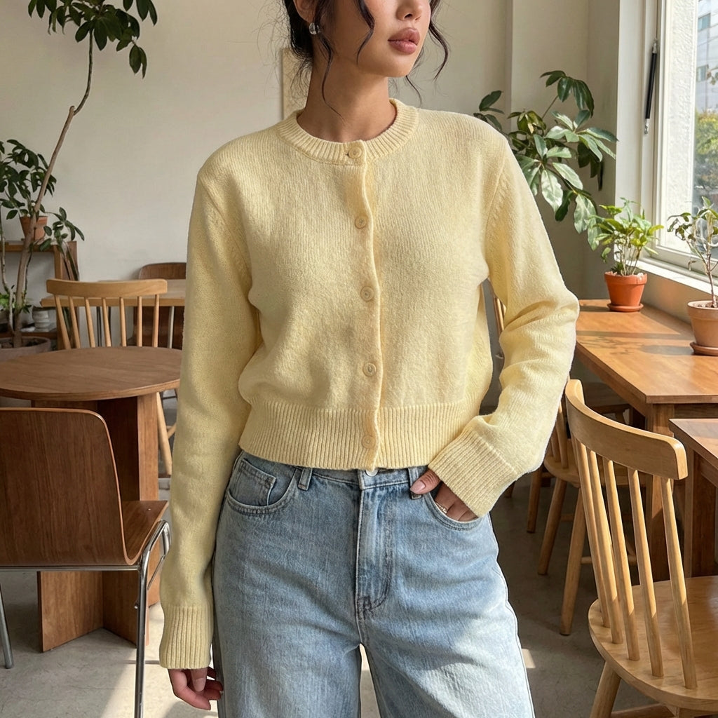 Kurzpullover Rundhals mit langen Ärmeln, lockere Passform