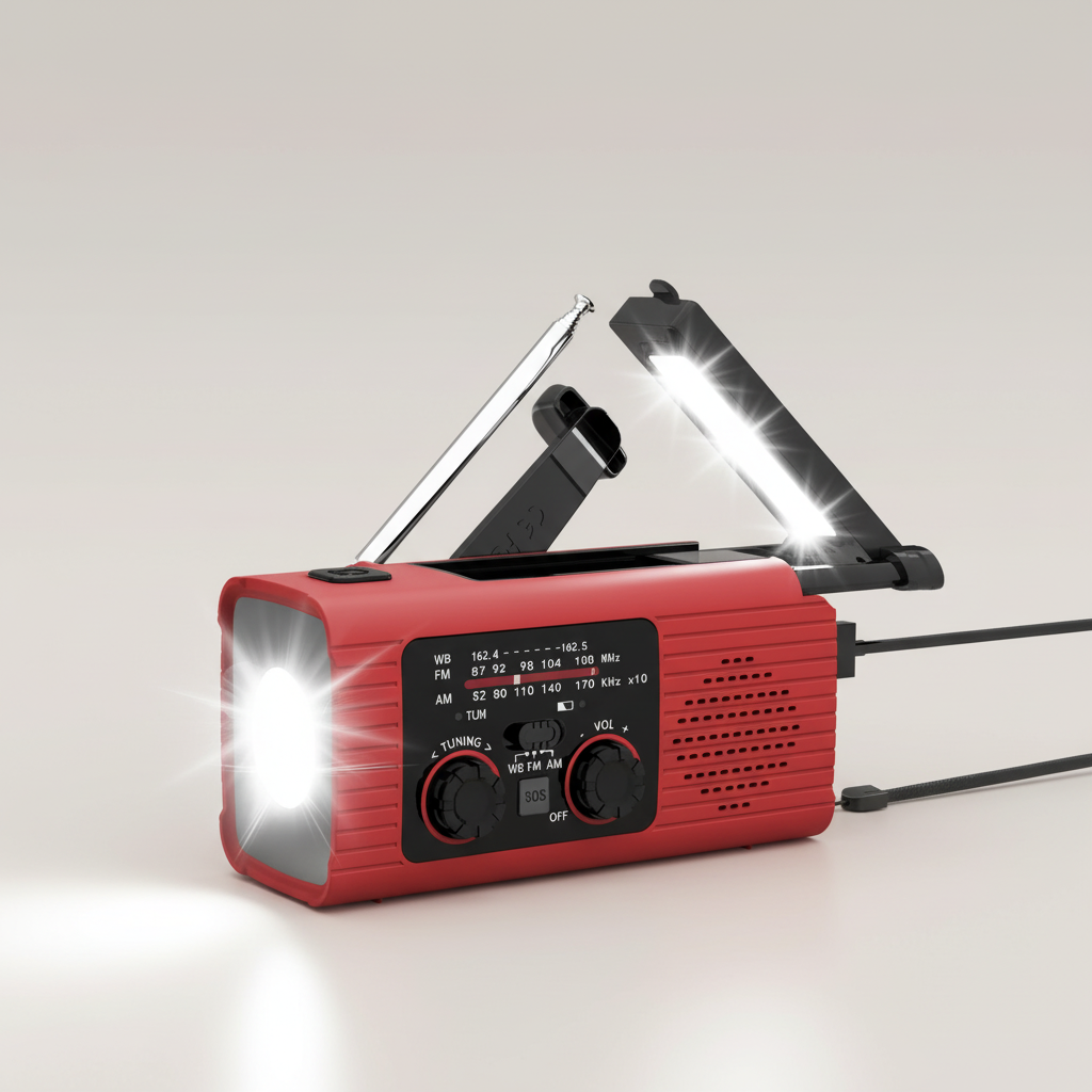 Notfallradio mit Handkurbel, LED-Licht und USB-Ladung