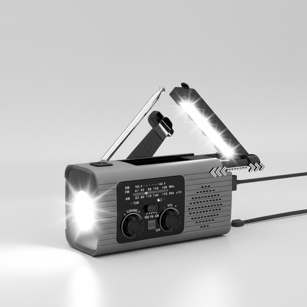 Notfallradio mit Handkurbel, LED-Licht und USB-Ladung