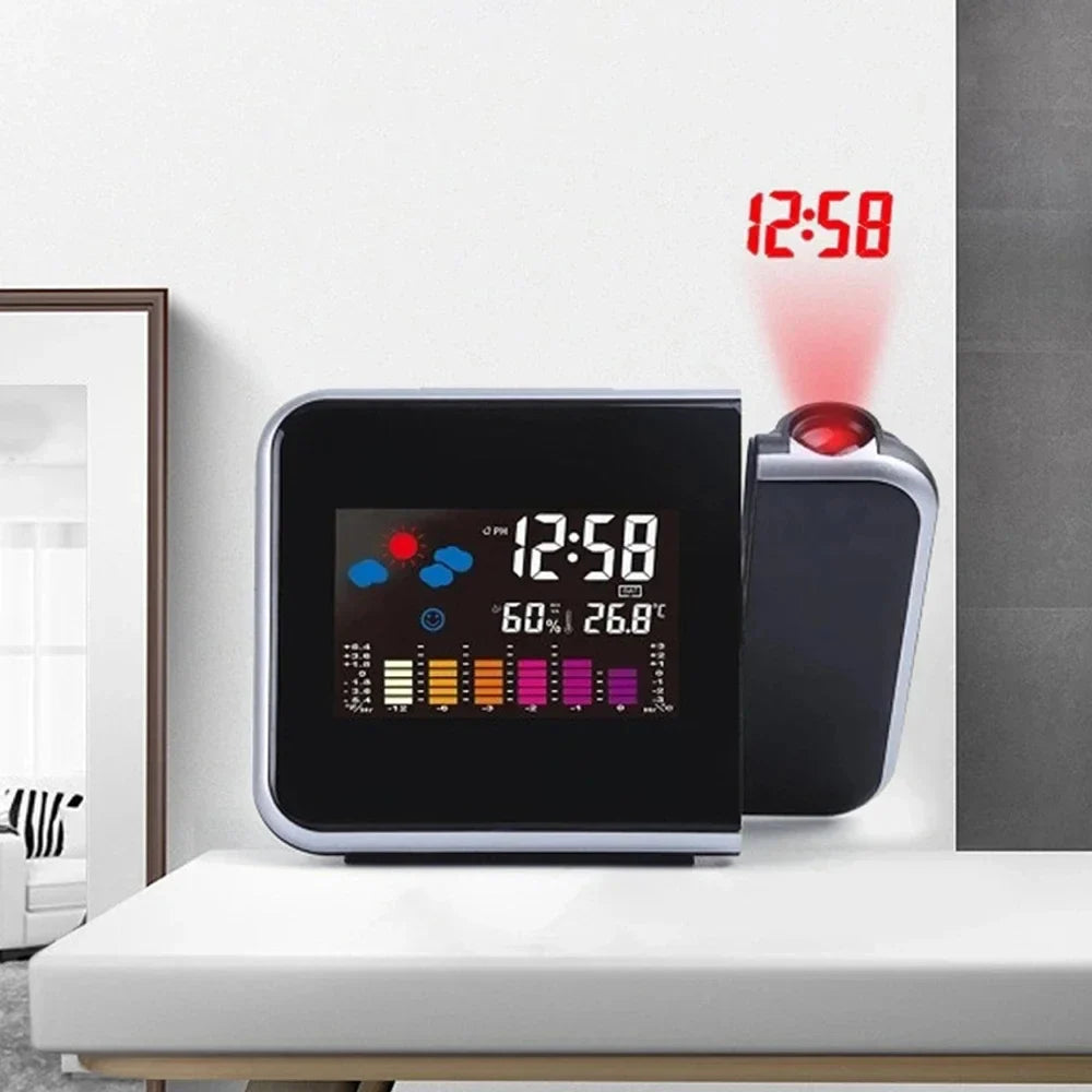LED-Projektionswecker mit drehbarem Kopf und Farbdisplay