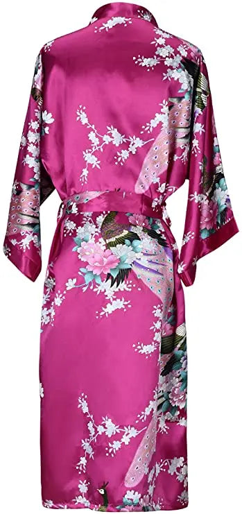 Kurzer Blüten-Kimono-Bademantel knielang mit Glanzfinish und breiten Ärmeln