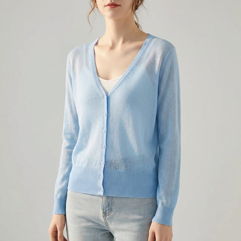 Kurzes V-Ausschnitt-Cardigan leicht Polyester Damen