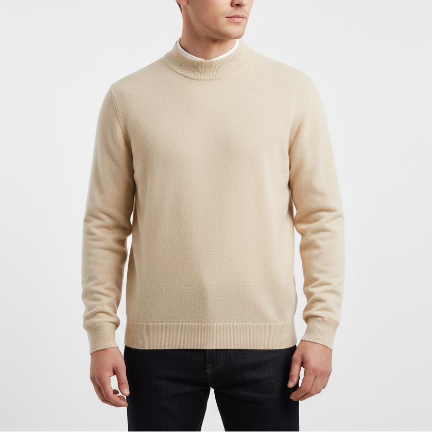 Herren-Wollpullover mit Rollkragen & Flachstrickkonstruktion
