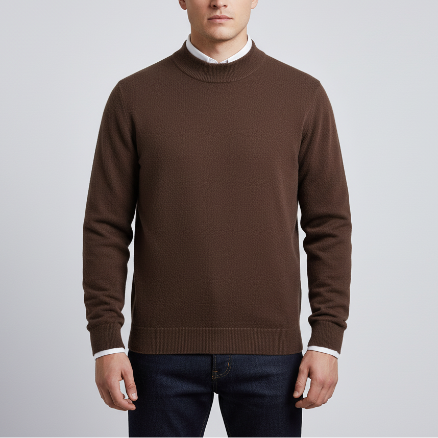 Herren-Wollpullover mit Rollkragen & Flachstrickkonstruktion