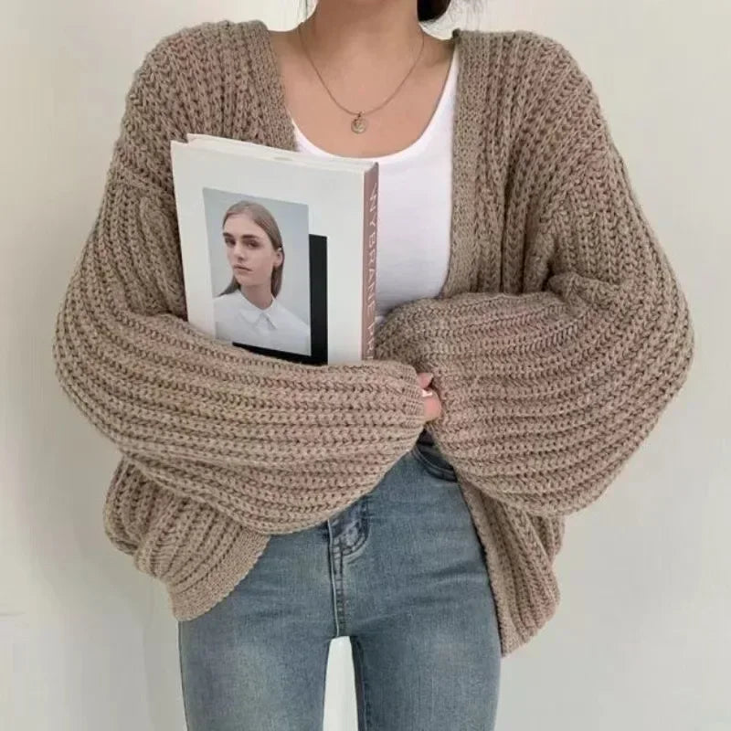 Kurze Poncho-Strickjacke Damen strukturiert entspannt
