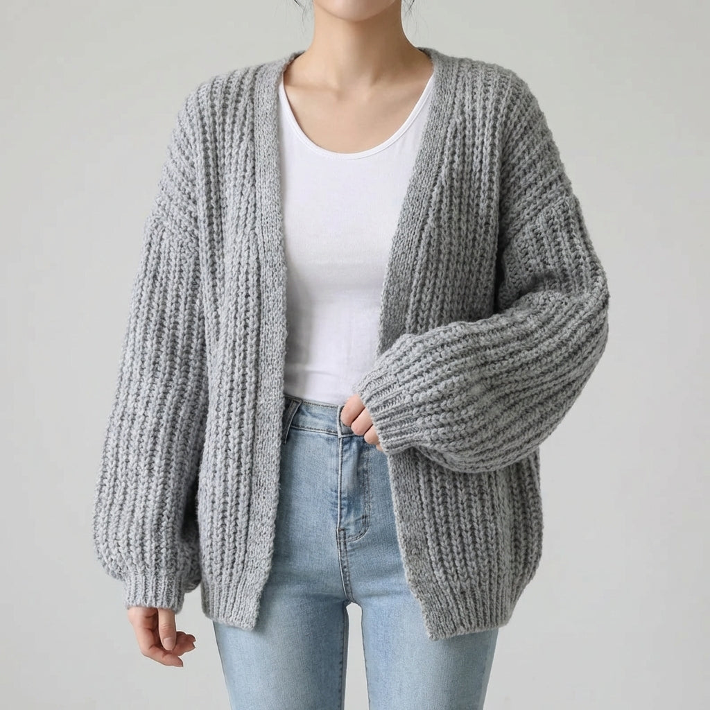 Kurze Poncho-Strickjacke Damen strukturiert entspannt