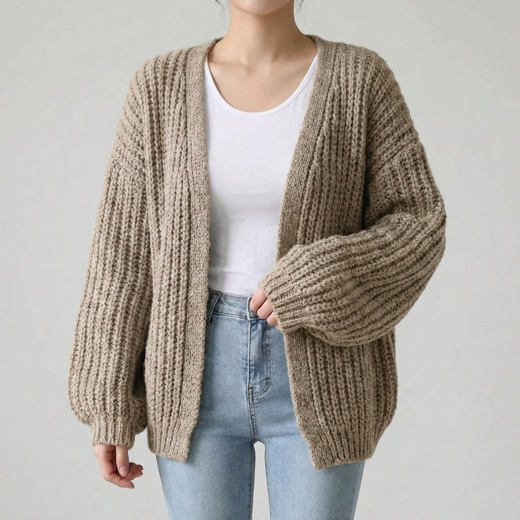 Kurze Poncho-Strickjacke Damen strukturiert entspannt