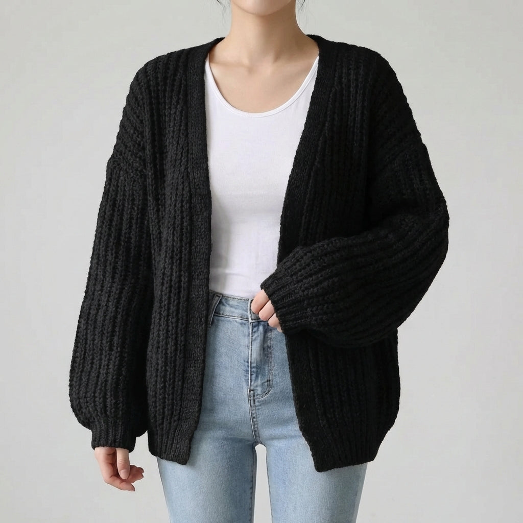 Kurze Poncho-Strickjacke Damen strukturiert entspannt