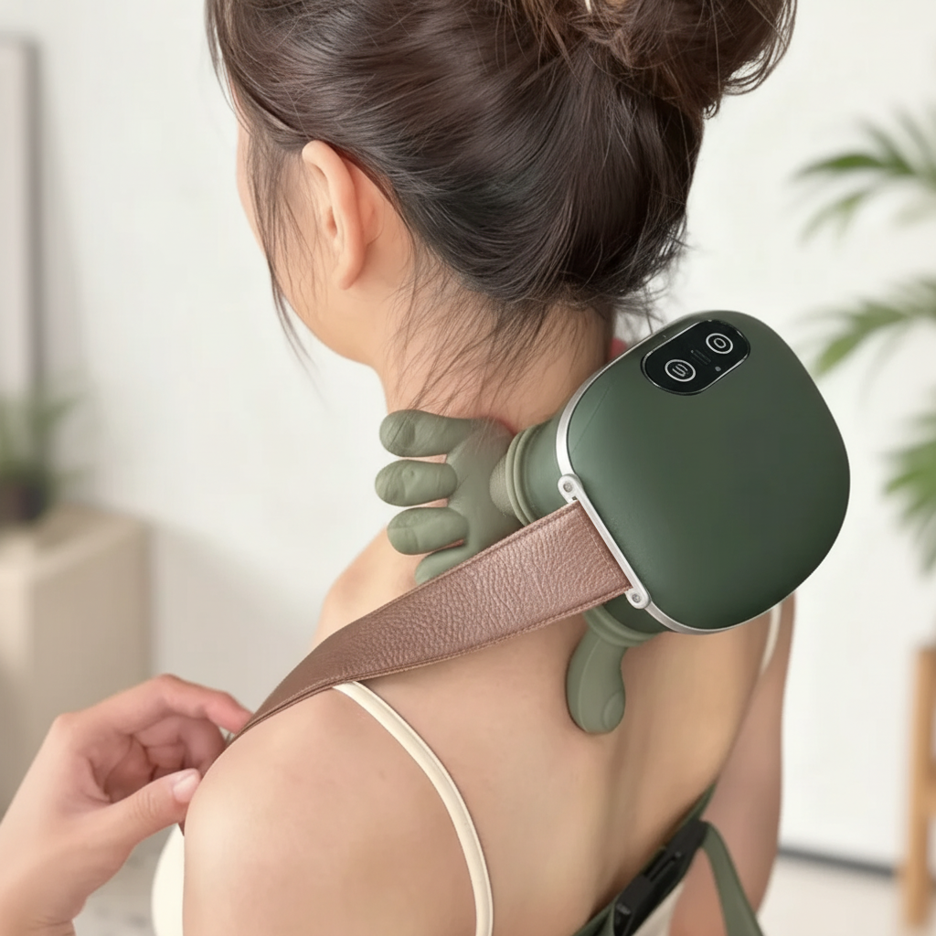 Handförmiger tragbarer Massager mit realistischer Knetmassage für Nacken und Schultern
