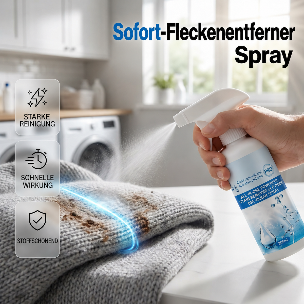 Camp Basel | Nichtionisches Wäsche-Emulgier-Spray Fleckenvorbehandlungsspray für Kleidung Sanfter Fleckenentferner Wäschehilfe