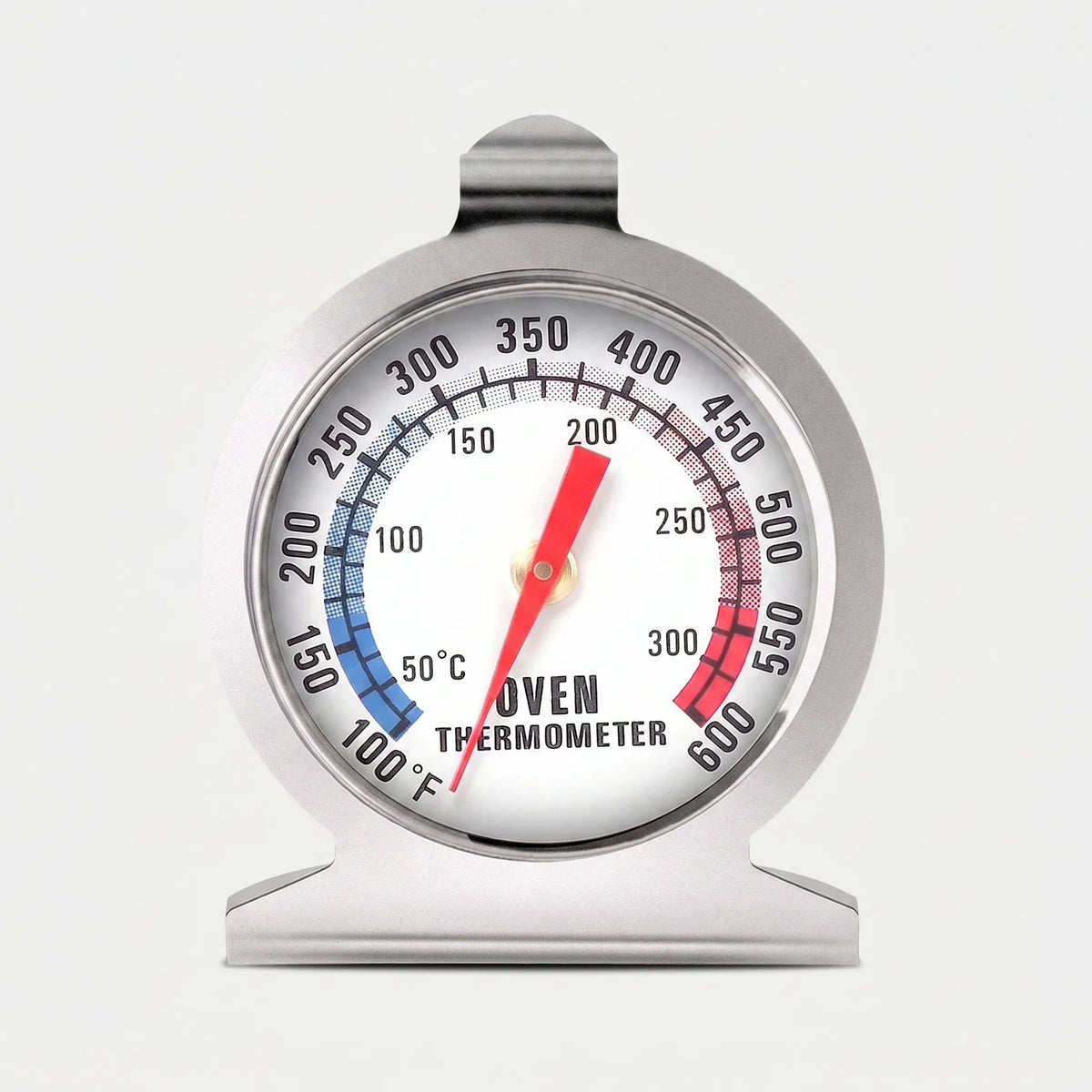 Analoges Ofenthermometer mit farbcodierten Temperaturzonen und breiter Basis