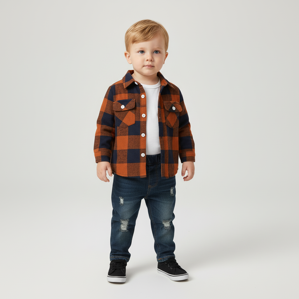 Kleinkinderanzug mit kariertem Flanellhemd und Jeans mit elastischem Bund