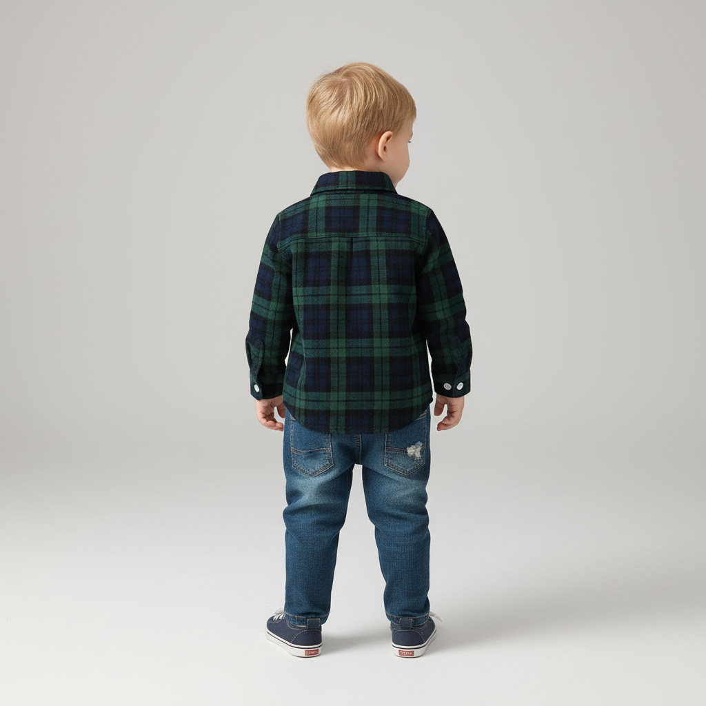Kleinkinderanzug mit kariertem Flanellhemd und Jeans mit elastischem Bund