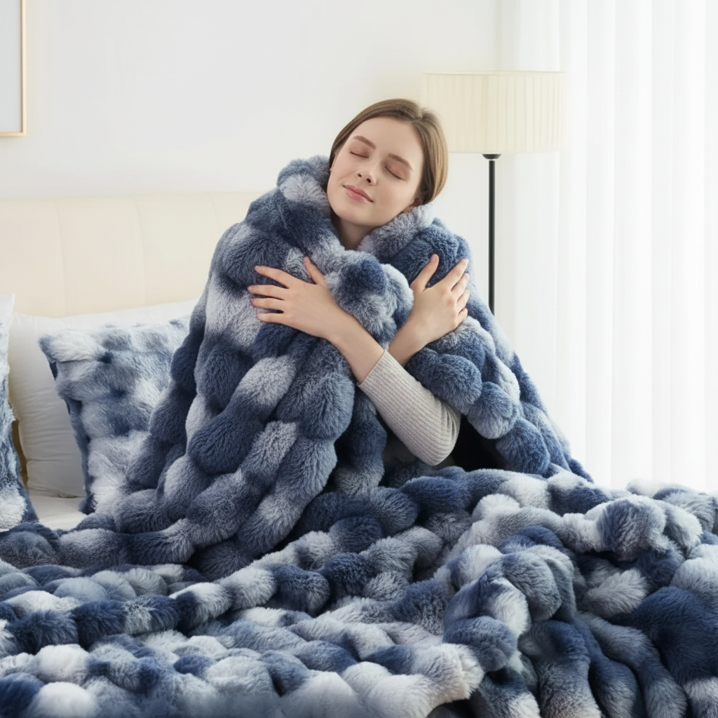 Flauschige Kunstkaninchen-Wurfdecke ultraweich kuschelwarm Strickverarbeitung