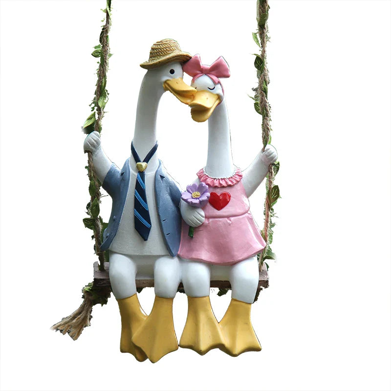 Enten-Paar-Schaukelfigur aus Kunstharz für Garten und Innenraum