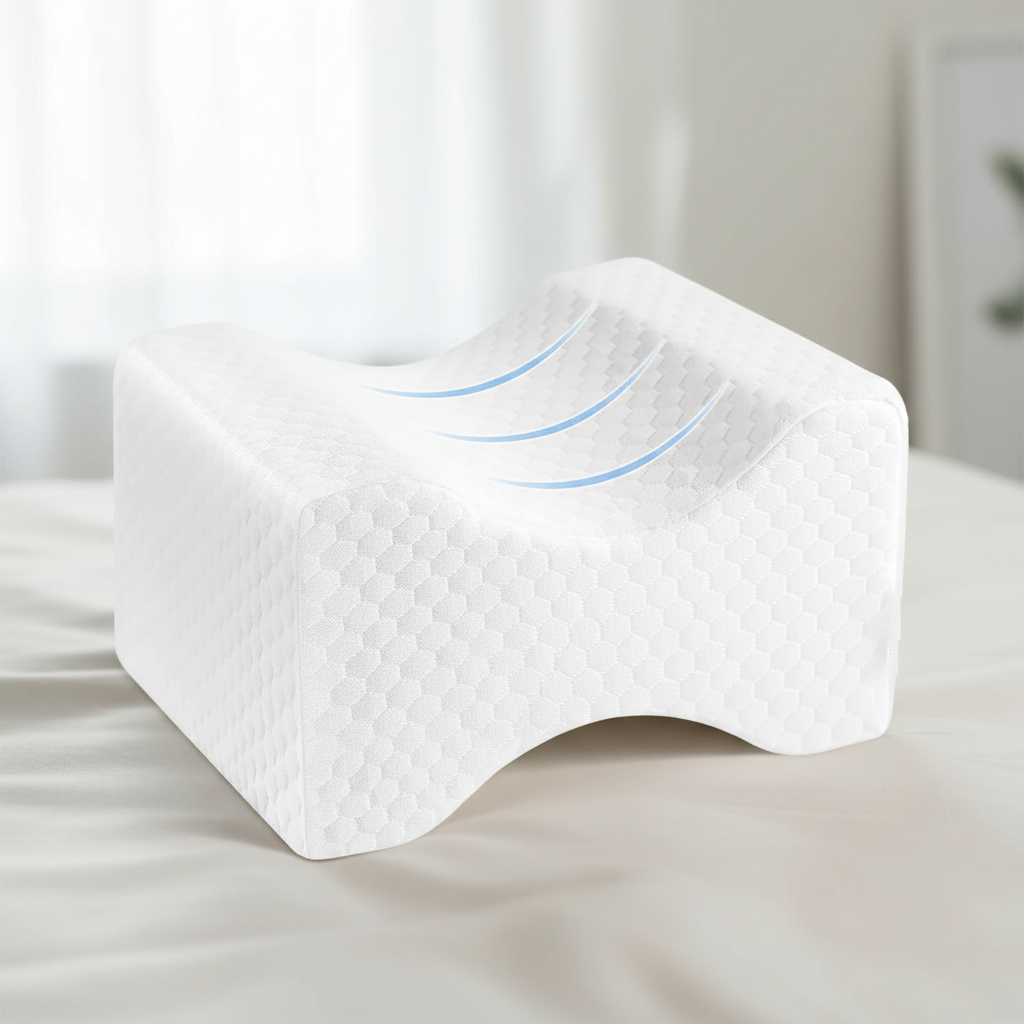 Konturiertes Memory-Foam-Kniekissen mit Riemen für Seitenschläfer
