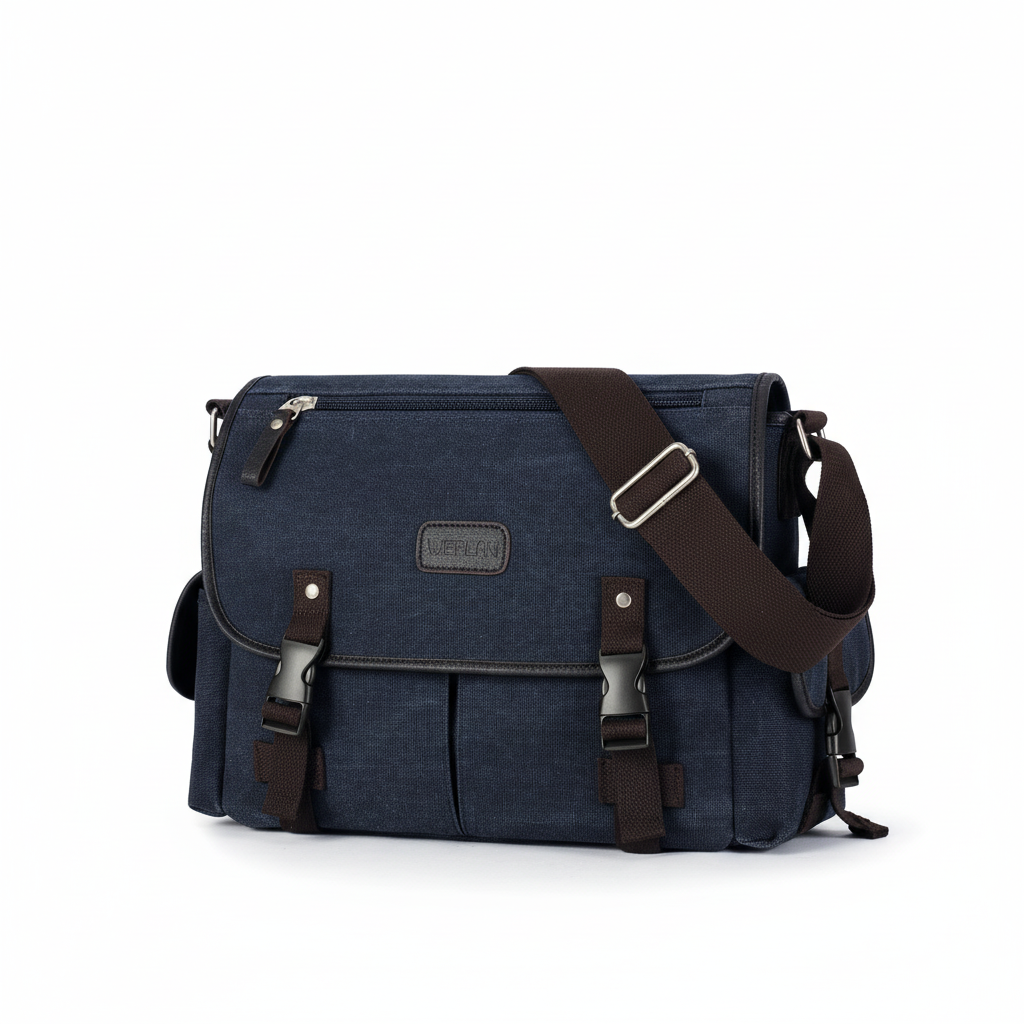 Retro Canvas Messenger-Tasche wasserabweisend mit Laptopfach
