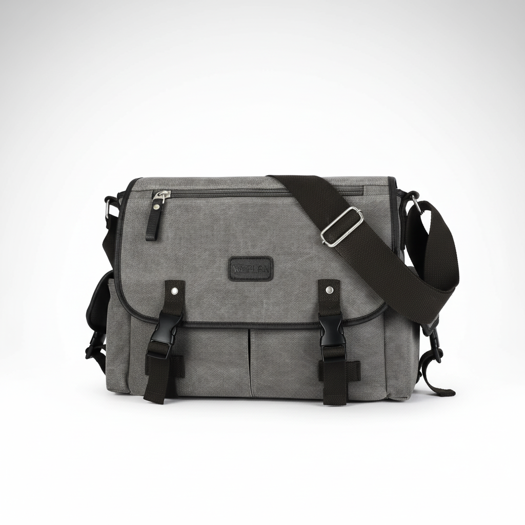 Retro Canvas Messenger-Tasche wasserabweisend mit Laptopfach