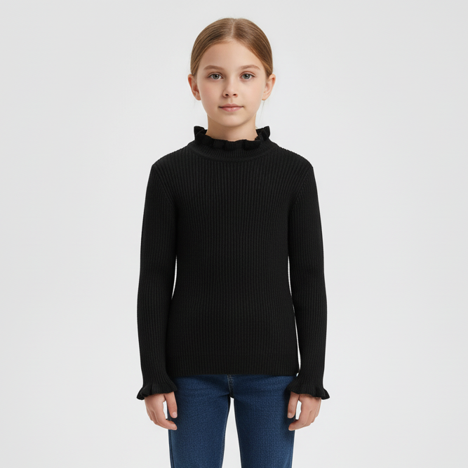 Kinder Rippstrick-Pullover mit Rollkragen Baumwolle warm Kleinkin