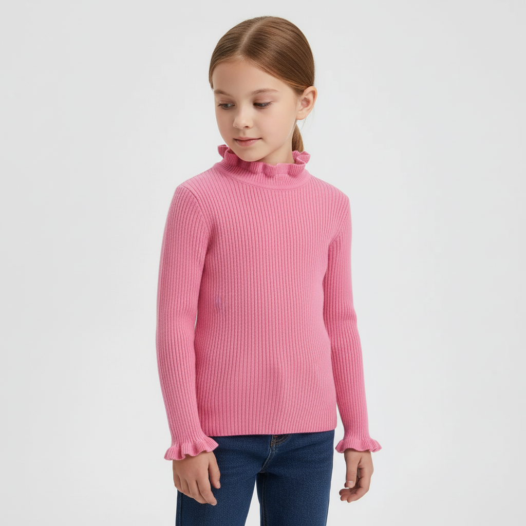 Kinder Rippstrick-Pullover mit Rollkragen Baumwolle warm Kleinkin