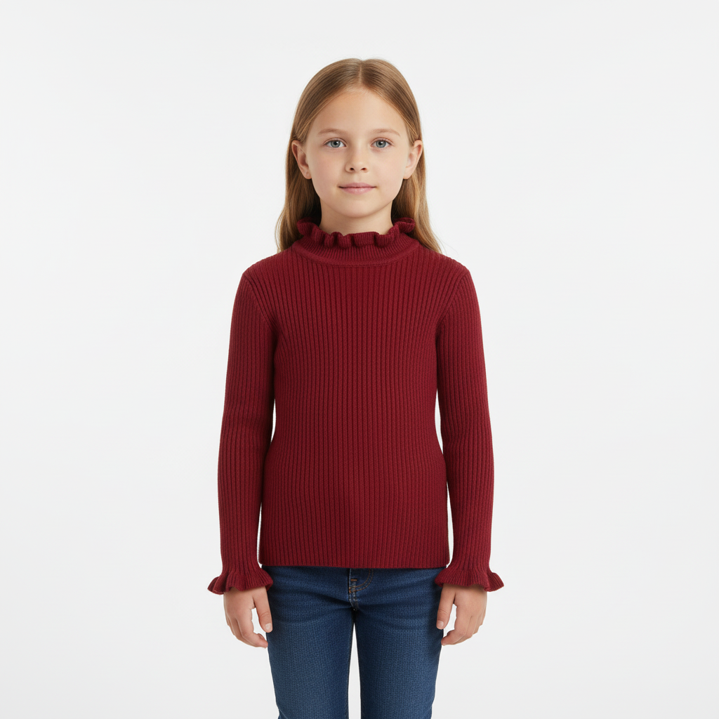 Kinder Rippstrick-Pullover mit Rollkragen Baumwolle warm Kleinkin