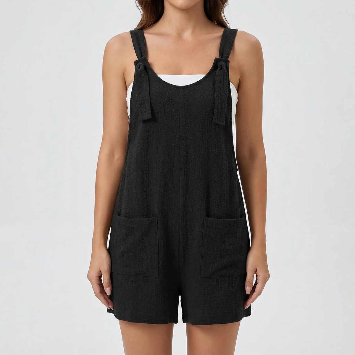 Weites-Bein-Jumpsuit ärmellos Schnürdetail Seitentaschen Sommer