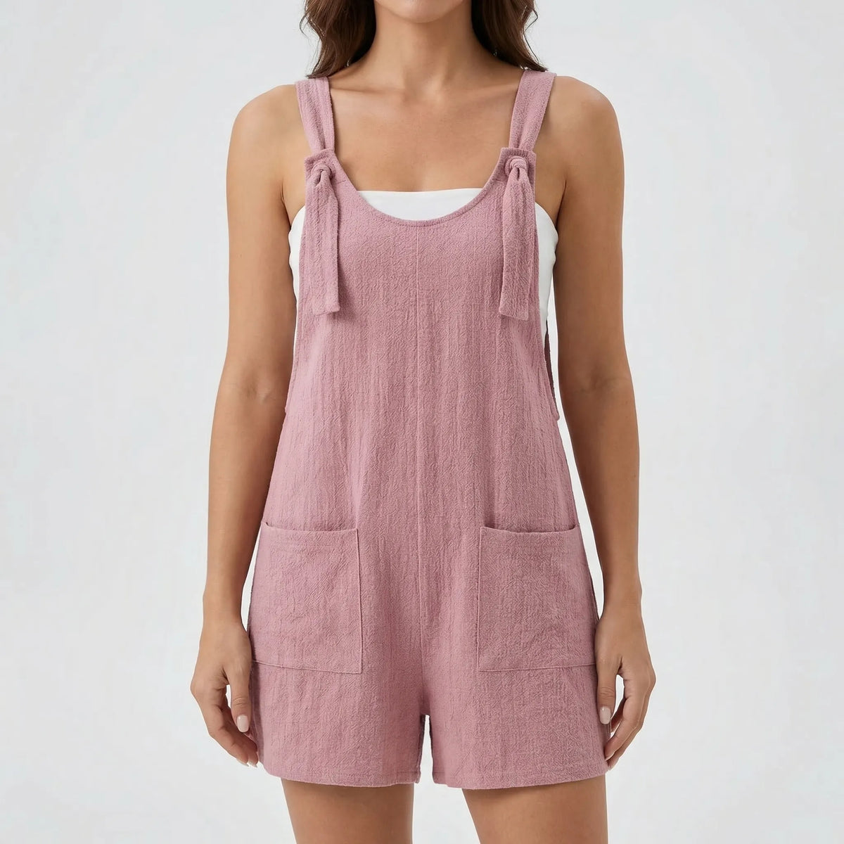 Weites-Bein-Jumpsuit ärmellos Schnürdetail Seitentaschen Sommer