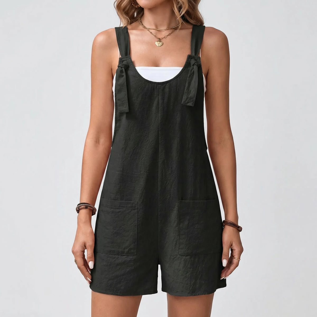Weites-Bein-Jumpsuit ärmellos Schnürdetail Seitentaschen Sommer