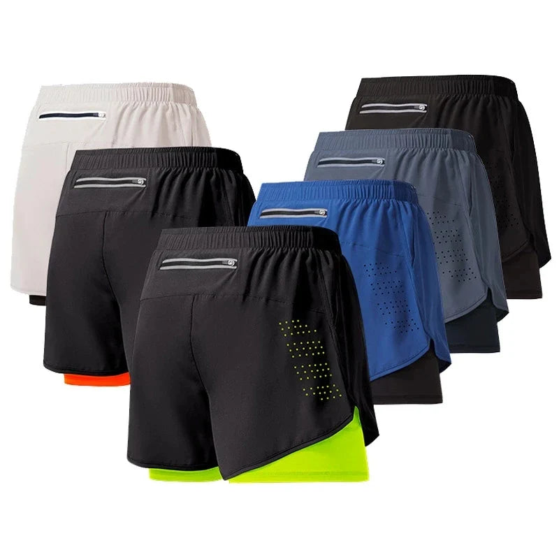 Zweilagige Herren Laufshorts schnelltrocknend mit Reissverschlusstasche und Reflektoren